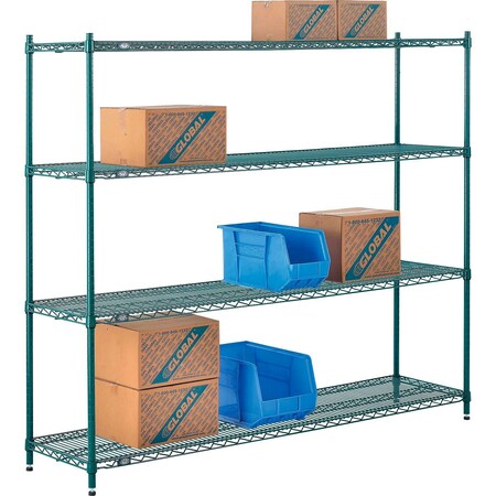 Poly-Green, 4 Tier, Wire Shelving Starter Unit, 72W X 18D X 54H